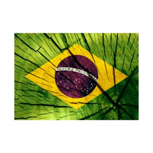 Flag of Brazil Brazilian – Tree Trunk Wood T-Shirt