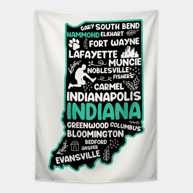 Hammond Indiana cute map Evansville, Carmel, South Bend, Fishers, Bloomington, Hammond, Gary Tapestry by BoogieCreates