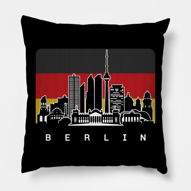 Berlin Germany Skyline German Flag Pillow by travel2xplanet