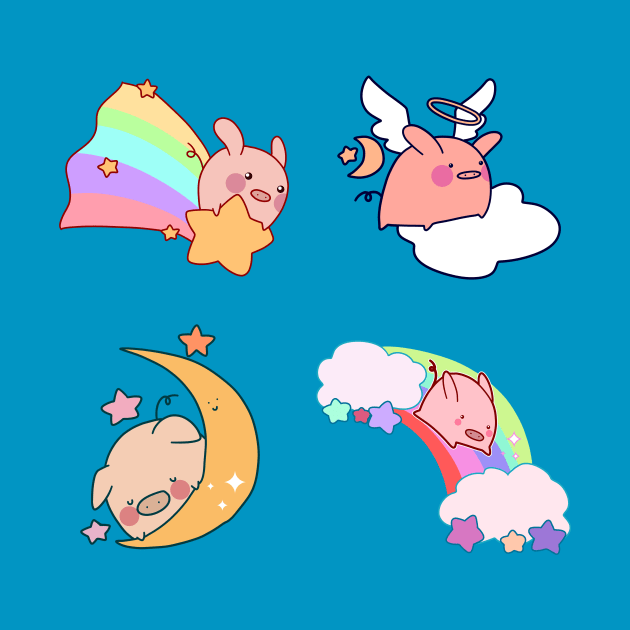 Four Rainbow Moon Pigs by saradaboru