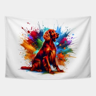 Vibrant Irish Setter in Colorful Splash Art Tapestry