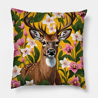 New Hampshire White Tailed Deer And Pink Ladys Slipper 2 Pillow