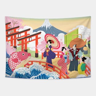 Geisha on Bridge Tapestry