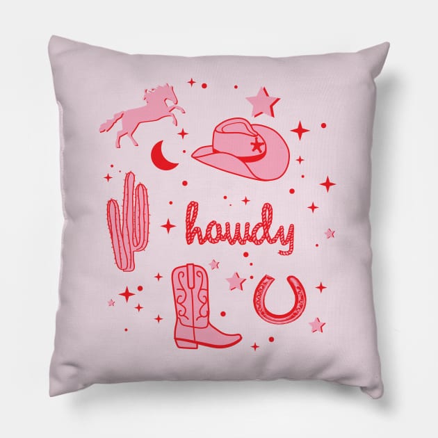 Pastel Cowboy Hat and Boot Pattern Pink Cowgirl Aesthetic Pillow by YourGoods