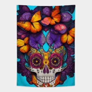 Sugar Skull of Butterflies Tapestry