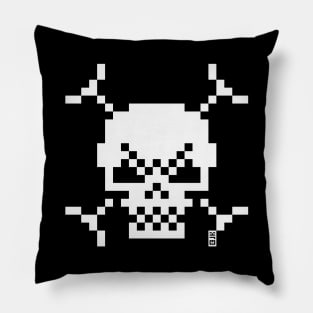 Skull And Crossbones Small (Pixel Art / Jolly Roger / White) Pillow