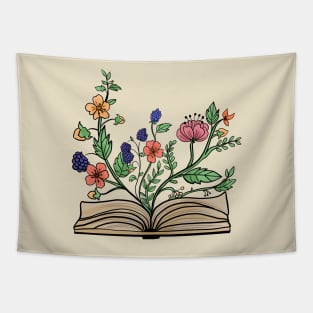 Hand Draw Flowers Growing From Book Tapestry