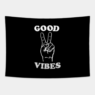 Good vibes white peace sign Tapestry