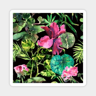 Seamless tropical flower, plant and leaf pattern background Magnet