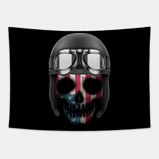 Skull american flag on a biker helmet Tapestry
