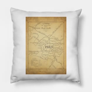 Old Map - Vintage - Paris - Seine Pillow