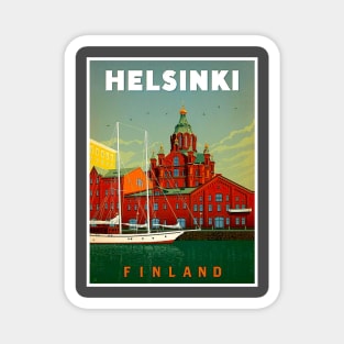 Helsinki Finland Waterfront Harbor Sail Boat Scene Print Magnet