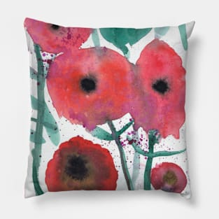 A Watercolor Painting of Poppy Flowers Pillow