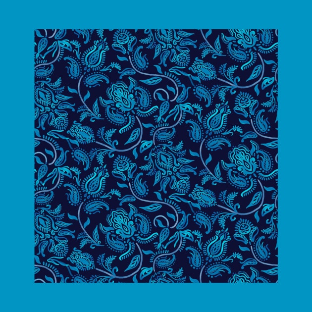 Blue Paisley Dark Background by Carolina Díaz