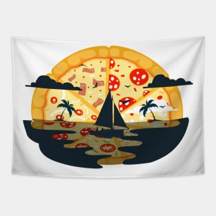 Pizza sunset illustration Tapestry