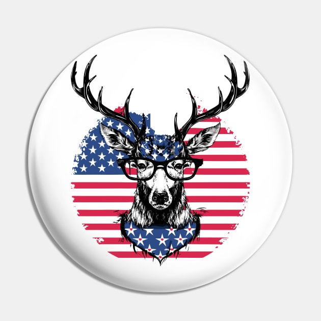 American flag Deer wearing glasses Pin by YuriArt