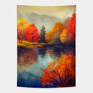 Colorful Autumn Landscape Watercolor 34 Tapestry