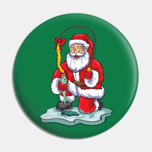 Ice Fishing Santa Claus Fisherman Christmas Winter Pin