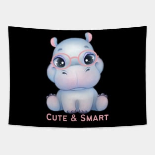 Cute and Smart Cookie Sweet little hippopotamus in pink glasses cute baby outfit Tapestry