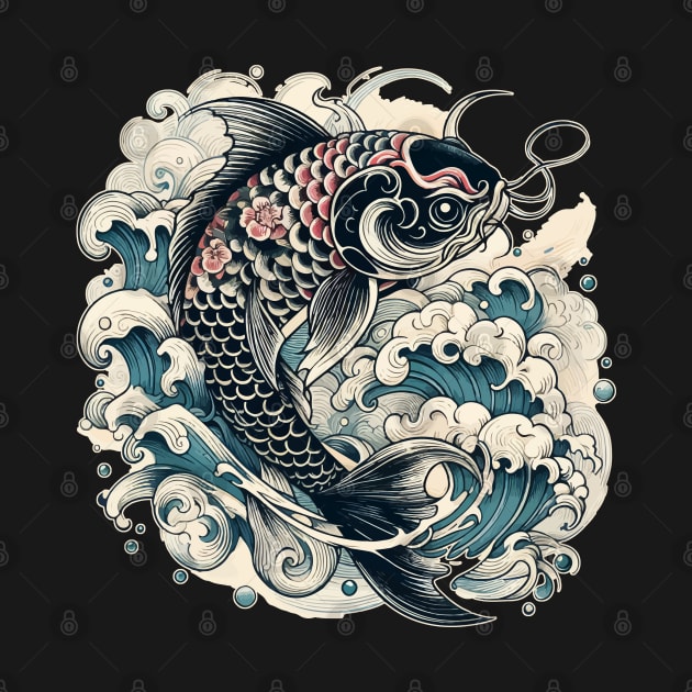 Karasu Black Koi Fish by TomFrontierArt