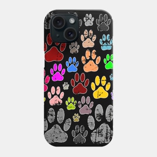 Colorful Distressed Dog Paw Prints On Gray Phone Case