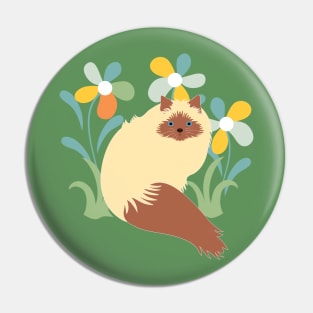 Himalayan Cat and Flowers Pin