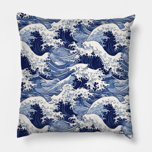 Ephemeral Crests: Hokusai Waves Reimagined Pillow