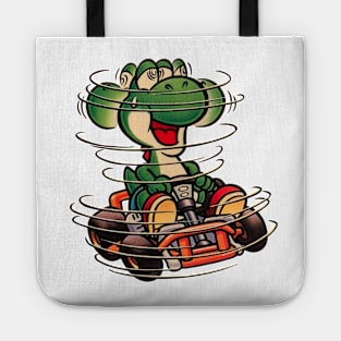 Dinosaur on go kart Tote