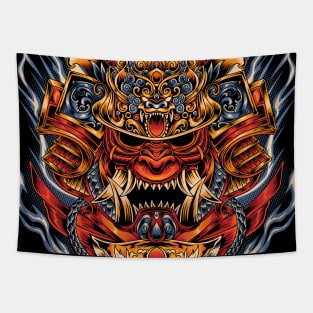 Blue Fire Oni Mask Tapestry