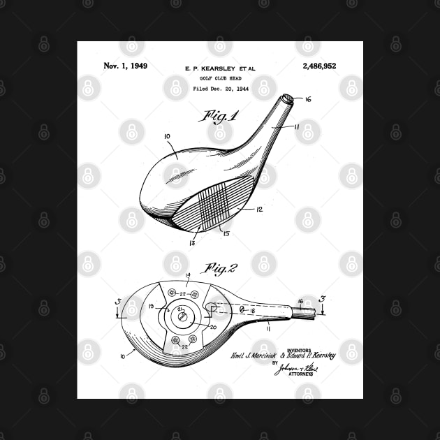 Golfing Driver Patent - Golfer Golf Coach Art - White by patentpress