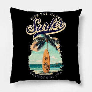 Surf, Hello Summer Funny Surfer Riding Surf Surfing Lover Gifts Pillow