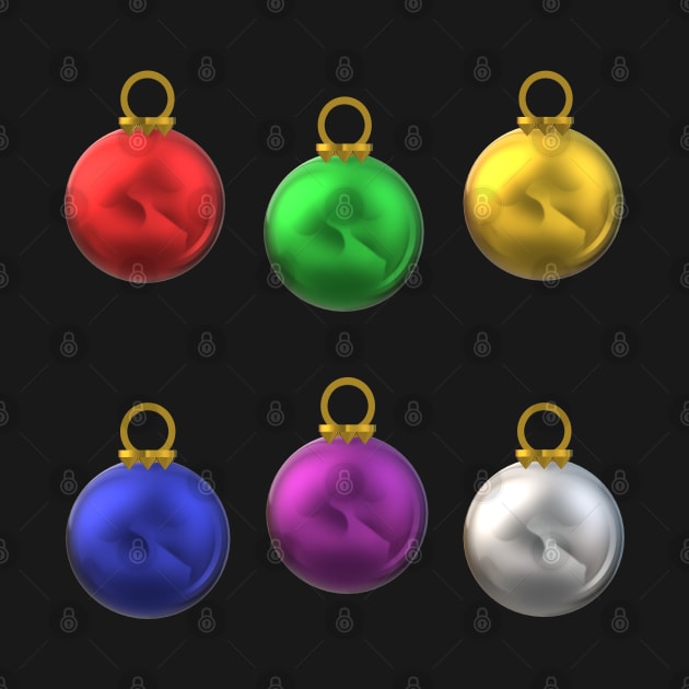 Colorful Christmas Tree Ornaments (Black Background) by Art By LM Designs 