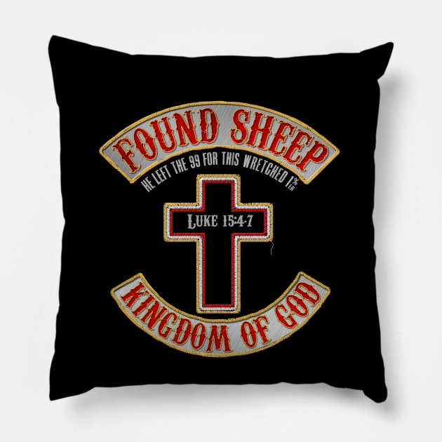 Found Sheep - Kingdom of God - Faux Embroidered Biker Patch Pillow by PacPrintwear8