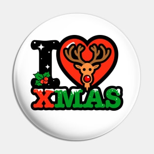 I heart reindeer xmas Pin