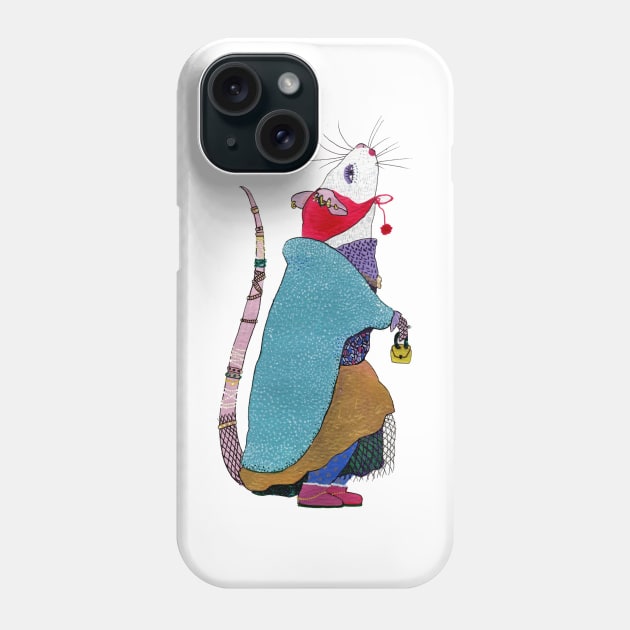 Rat wearing blue fur coat Phone Case by argiropulo