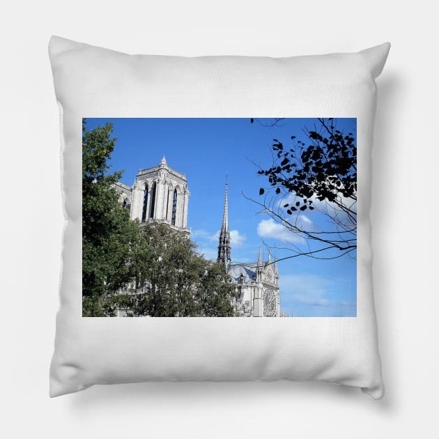 Paris Notre Dame de Paris Cathedral Before the Fire Pillow by BlackBeret