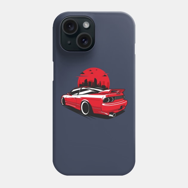 Red S13 Back Coupe City Skyline Phone Case by KaroCars