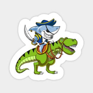 Shark Pirate Riding T-Rex Dinosaur Magnet