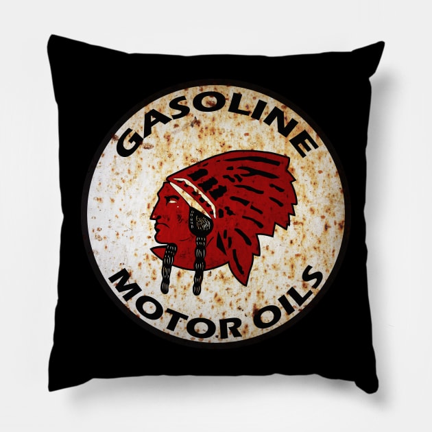 Red Indian Gasoline vintage sign rusted version Pillow by Hit the Road Designs