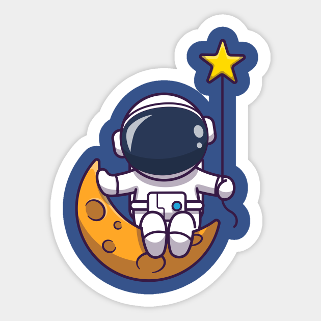 Cute Astronaut Sitting On Moon With Star Cartoon - Astronaut - Sticker | TeePublic Cute Astronaut Sitting On Moon With Star Cartoon - Astronaut - Sticker | TeePublic