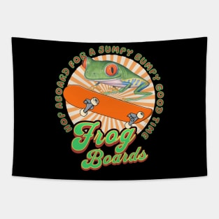 Funny and cute red eyed tree frog having a good time riding a skateboard by hopping on board a jumpy good time tee Tapestry
