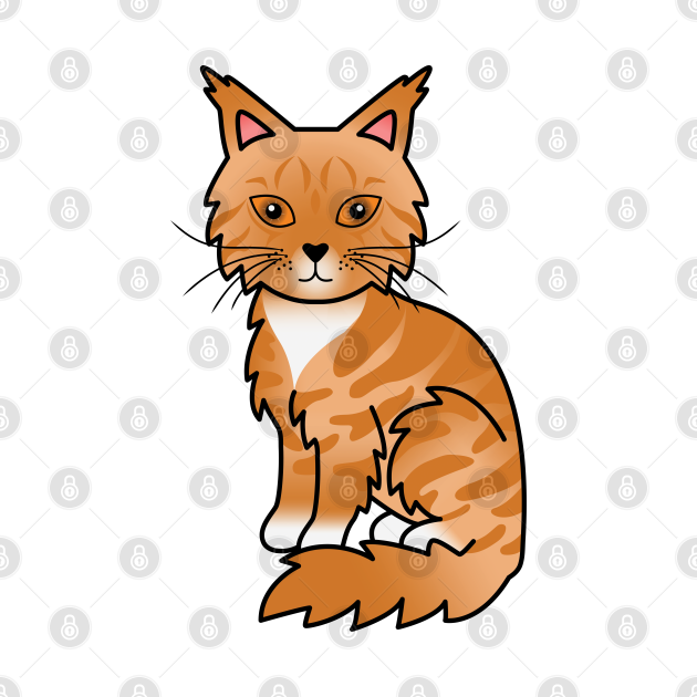 Red Tabby And White Maine Coon Cute Cartoon Cat Illustration Maine