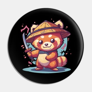 Cute Samurai Red Panda with sword and electric Pin