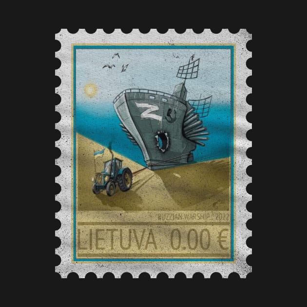 Ukraine Postage Stamp Ruzzian Warship 2022 by MichaelLosh