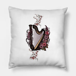 Wonderful harp with colorful flowers. Pillow