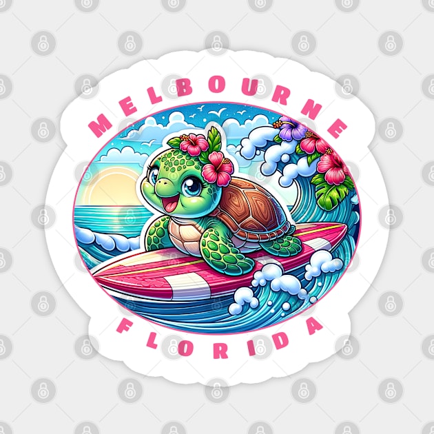 Melbourne Florida Girls Cute Surfing Sea Turtle Magnet by grendelfly73