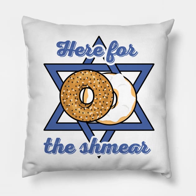 Blue Here For The Shmear - Bagel Pun 2 Pillow by maya-reinstein