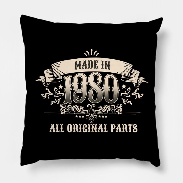 Retro Vintage Birthday Made In 1980 All Original Parts Pillow by star trek fanart and more