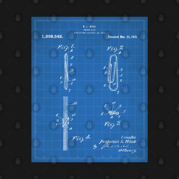 Paper Clip Patent - Teacher Office Secretary Art - Blueprint by patentpress