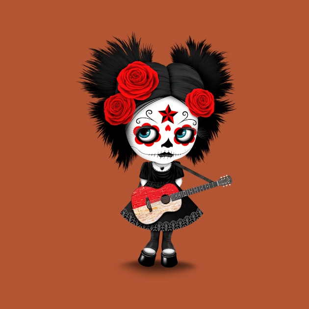 Sugar Skull Girl Playing Indonesian Flag Guitar by jeffbartels